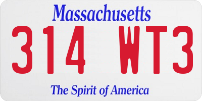 MA license plate 314WT3
