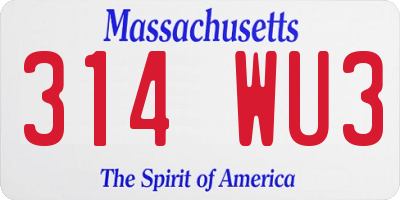 MA license plate 314WU3