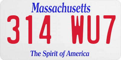 MA license plate 314WU7