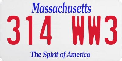 MA license plate 314WW3
