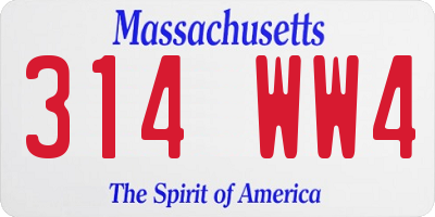 MA license plate 314WW4