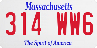 MA license plate 314WW6