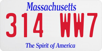MA license plate 314WW7