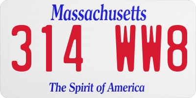 MA license plate 314WW8