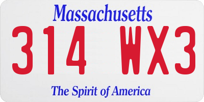 MA license plate 314WX3