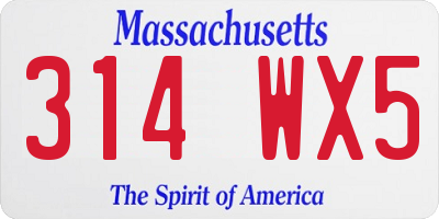 MA license plate 314WX5