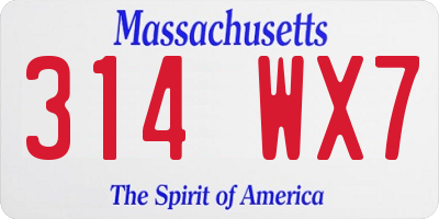 MA license plate 314WX7