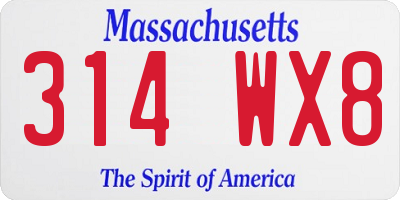 MA license plate 314WX8
