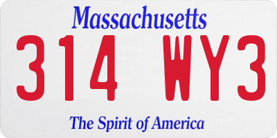 MA license plate 314WY3