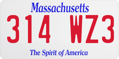 MA license plate 314WZ3