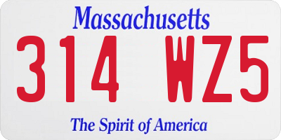 MA license plate 314WZ5