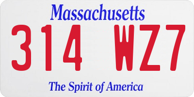 MA license plate 314WZ7