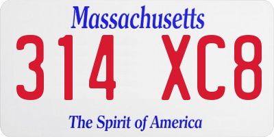 MA license plate 314XC8