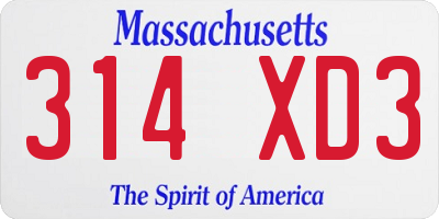 MA license plate 314XD3