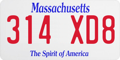 MA license plate 314XD8