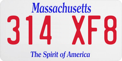 MA license plate 314XF8