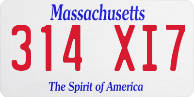 MA license plate 314XI7