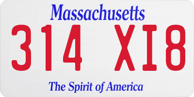 MA license plate 314XI8