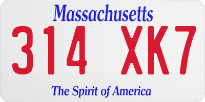 MA license plate 314XK7