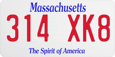 MA license plate 314XK8