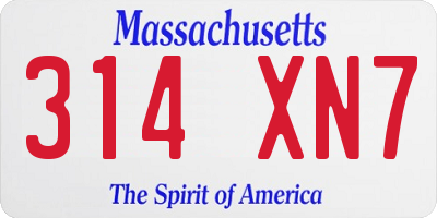 MA license plate 314XN7