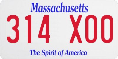MA license plate 314XO0