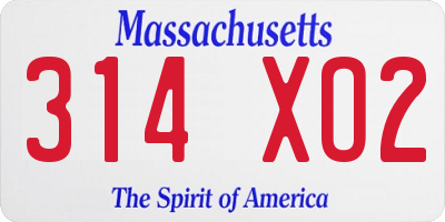 MA license plate 314XO2