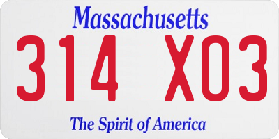 MA license plate 314XO3