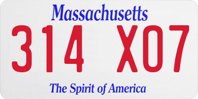 MA license plate 314XO7
