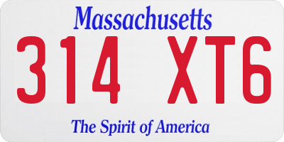 MA license plate 314XT6