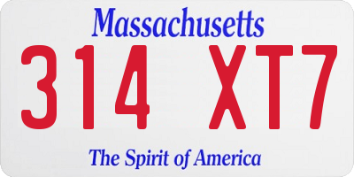 MA license plate 314XT7