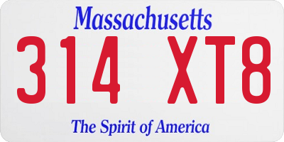 MA license plate 314XT8