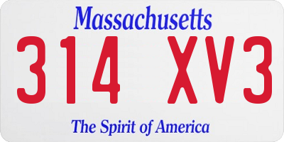 MA license plate 314XV3