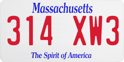 MA license plate 314XW3