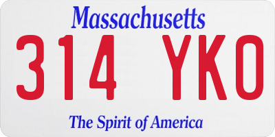 MA license plate 314YK0