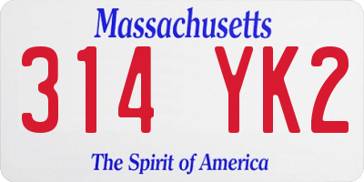 MA license plate 314YK2