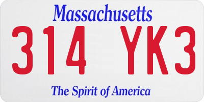 MA license plate 314YK3