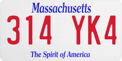 MA license plate 314YK4