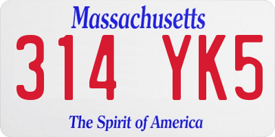 MA license plate 314YK5