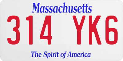 MA license plate 314YK6