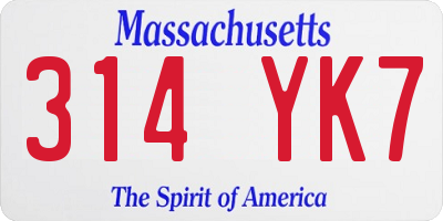 MA license plate 314YK7