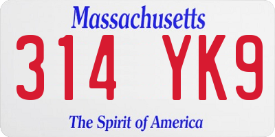 MA license plate 314YK9
