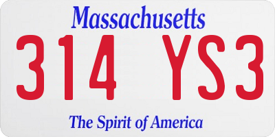 MA license plate 314YS3