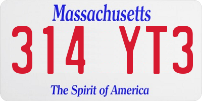 MA license plate 314YT3