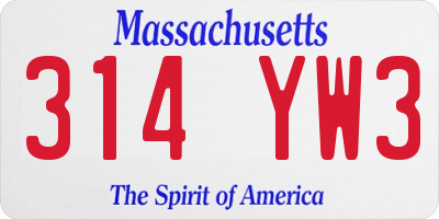 MA license plate 314YW3