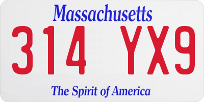 MA license plate 314YX9