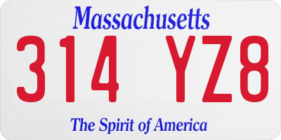MA license plate 314YZ8