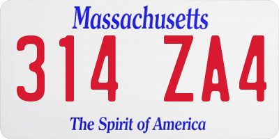 MA license plate 314ZA4