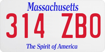 MA license plate 314ZB0