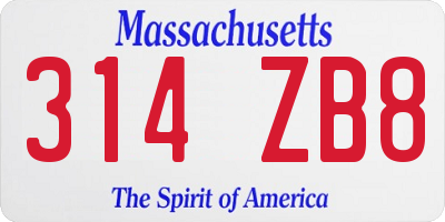 MA license plate 314ZB8